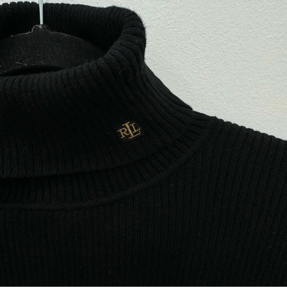 Lauren Ralph Lauren Striped TurtleNeck Sweater black & gold Sz Medium - Picture 2 of 6